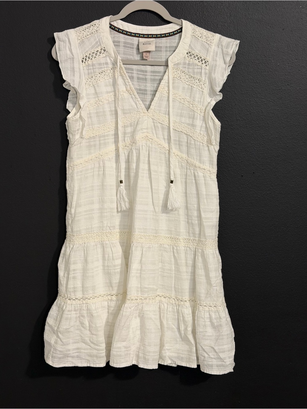 Knox Rose Cottagecore Prairie Tiered Boho Peasant Above the Knee Dress small
